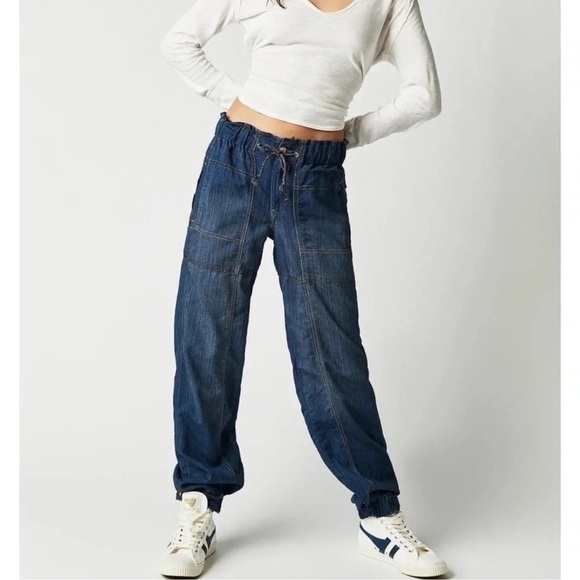 Free People Pants - New Free People Angelo Denim Pull On Jeans Pants Drawstring Slouchy We The Free